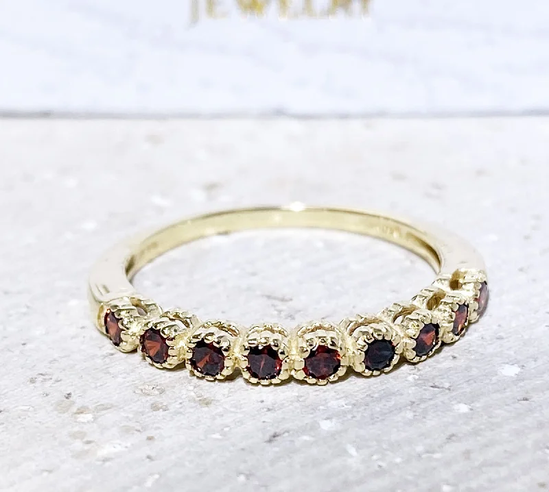 Ruby Gemstone Rings with Diamond AccentsRed Garnet Ring - Gold Ring - January Ring - Half Eternity Ring - Stack Ring - Gemstone Band