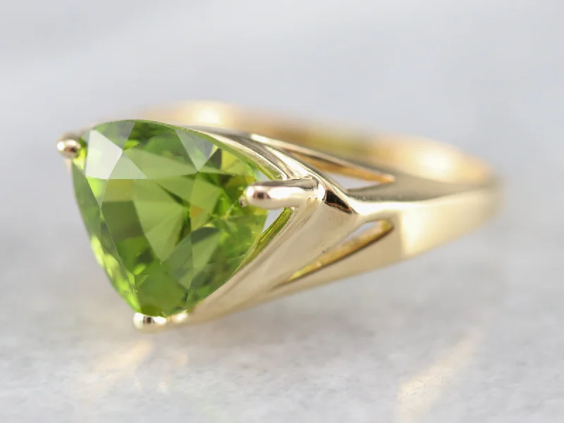 Gold Trillion Cut Peridot Ring