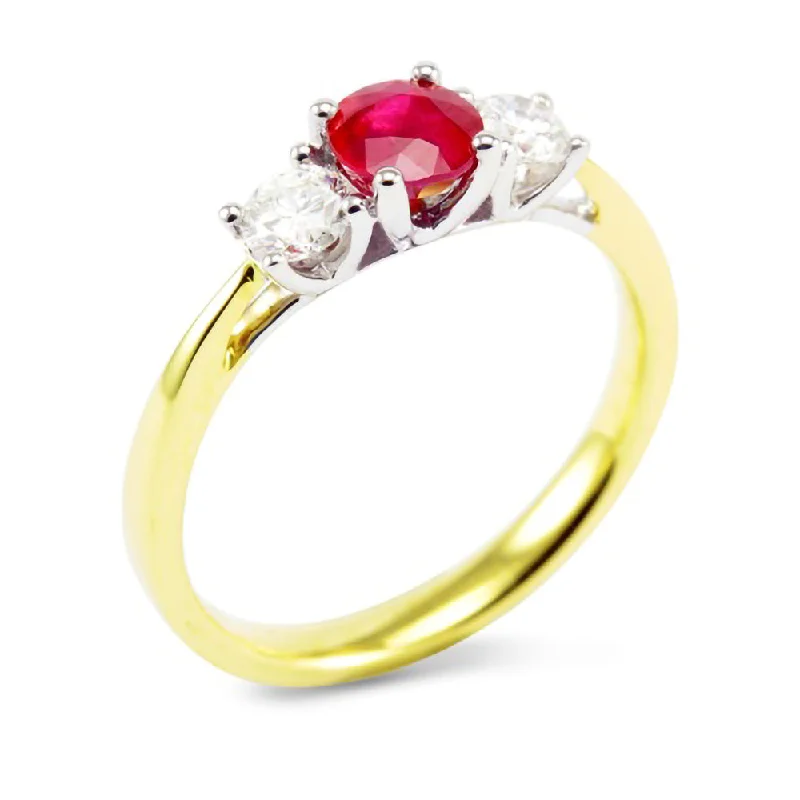 Custom - Designed Diamond Rings to Reflect Your Personality18ct Yellow Gold 0.57ct Round Brilliant Cut Ruby and 0.32ct Diamond Three Stone Ring