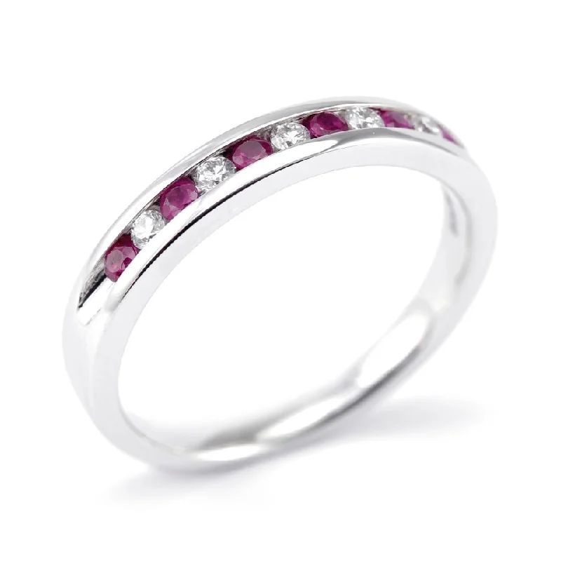 Comfort - Fit Wedding Bands for All - Day Wear18ct White Gold Ruby and Diamond Eternity Ring