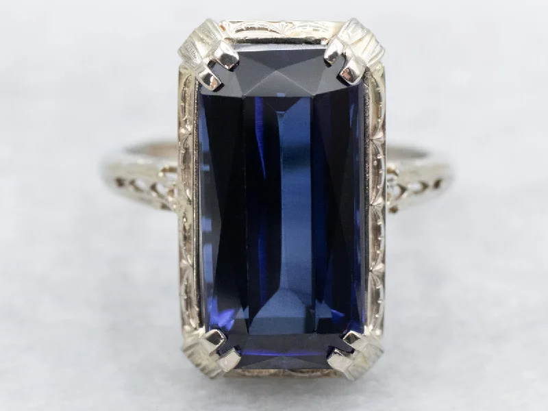 Sapphire Gemstone Rings in a Cathedral SettingStunning Art Deco Synthetic Sapphire Cocktail Ring