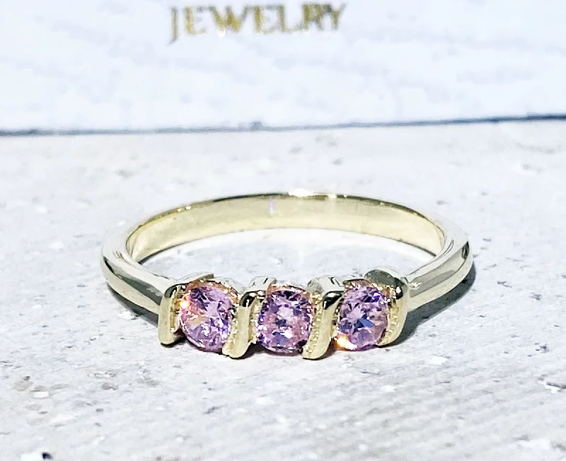 Amethyst Gemstone Rings in a Vintage - Style SettingRose Quartz Ring - October Birthstone - Stacking Ring - Gemstone Ring - Gold Ring - Simple Ring - Triple Ring