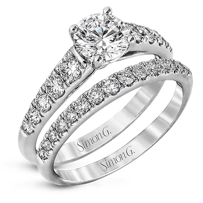 Halo - Style Diamond Rings with Smaller Accent DiamondsWedding Set in 18k Gold with Diamonds