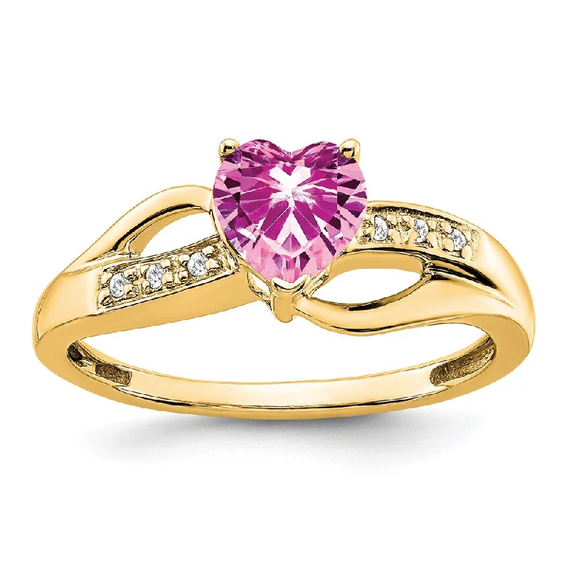 Multi - Gemstone Rings with a Rainbow of Colors14K Yellow Gold Created Pink Sapphire and Diamond Heart Ring