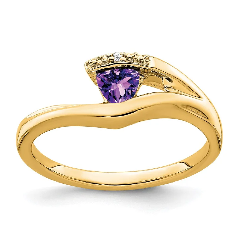 Amethyst Gemstone Rings in a Vintage - Style Setting14K Yellow Gold Trillion Amethyst and Diamond Ring