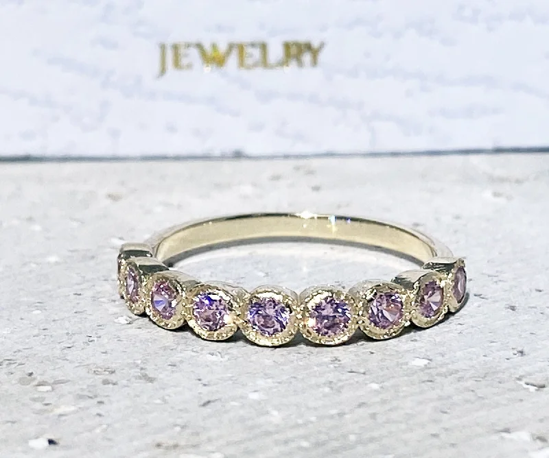 Sapphire Gemstone Rings in a Cathedral SettingRose Quartz Ring - Stack Ring - Bezel Ring - October Birthstone - Gemstone Band - Delicate Ring