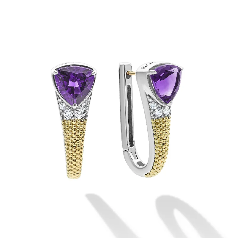 Sapphire Gemstone Rings in a Cathedral SettingCaviar Color 18K Gold Diamond Amethyst Earrings