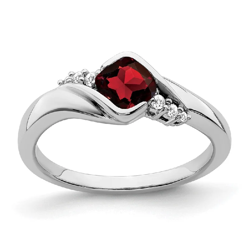 Amethyst Gemstone Rings in a Vintage - Style Setting14k White Gold Garnet and Diamond Ring