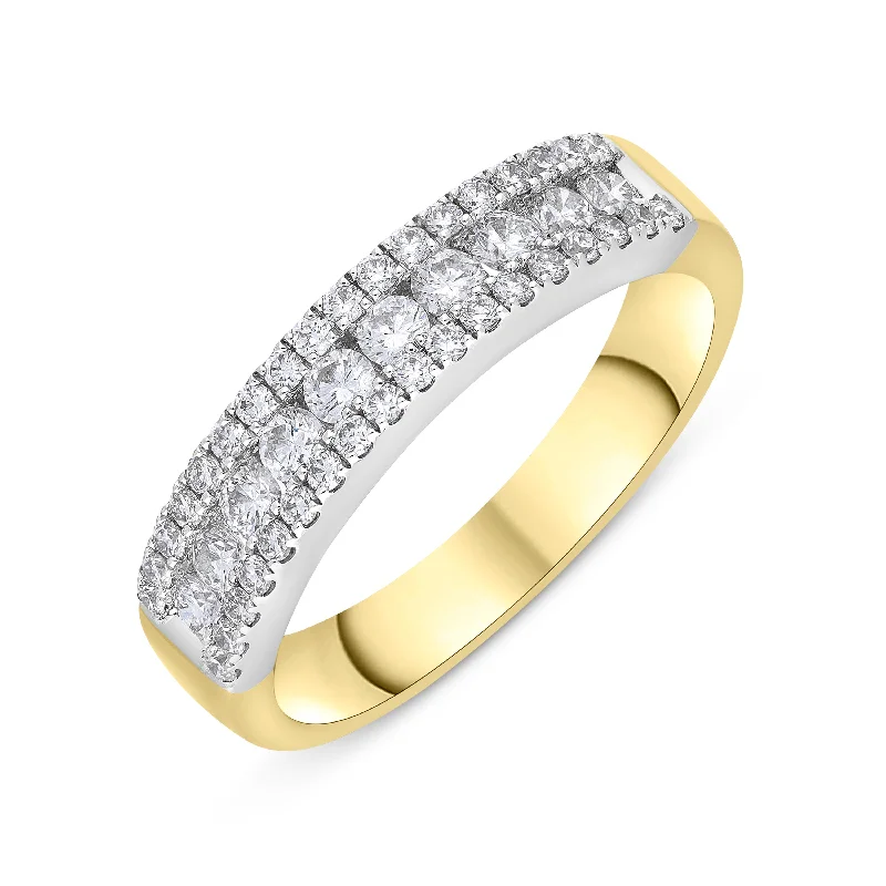 Wedding Bands with Micro - Pave Diamond Accents18ct Yellow Gold 0.61ct Diamonds 3 Row Half Eternity Ring