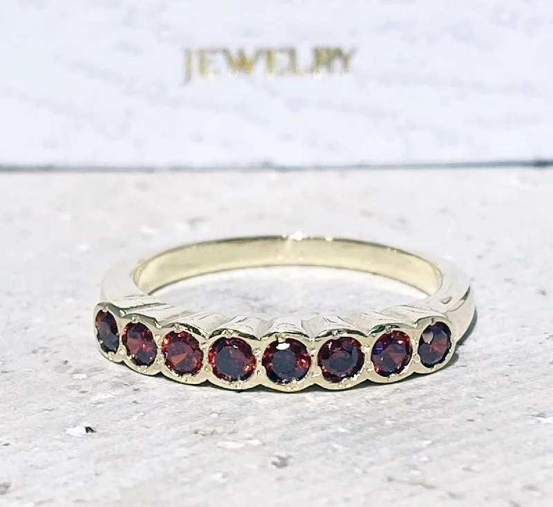 Sapphire Gemstone Rings in a Cathedral SettingRed Garnet Ring - January Ring - Gold Ring - Half Eternity Ring - Stack Ring - Gemstone Band