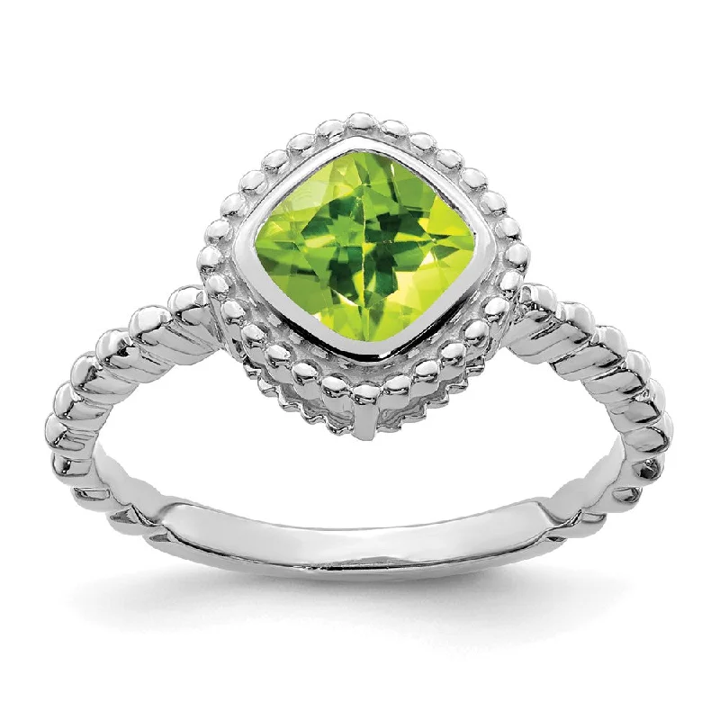 Sapphire Gemstone Rings in a Cathedral Setting10k White Gold Cushion Peridot Ring