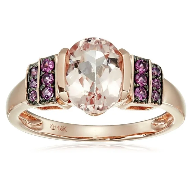 Rose Gold Plated Over Sterling Silver Morganite and Rhodolite Garnet Ring