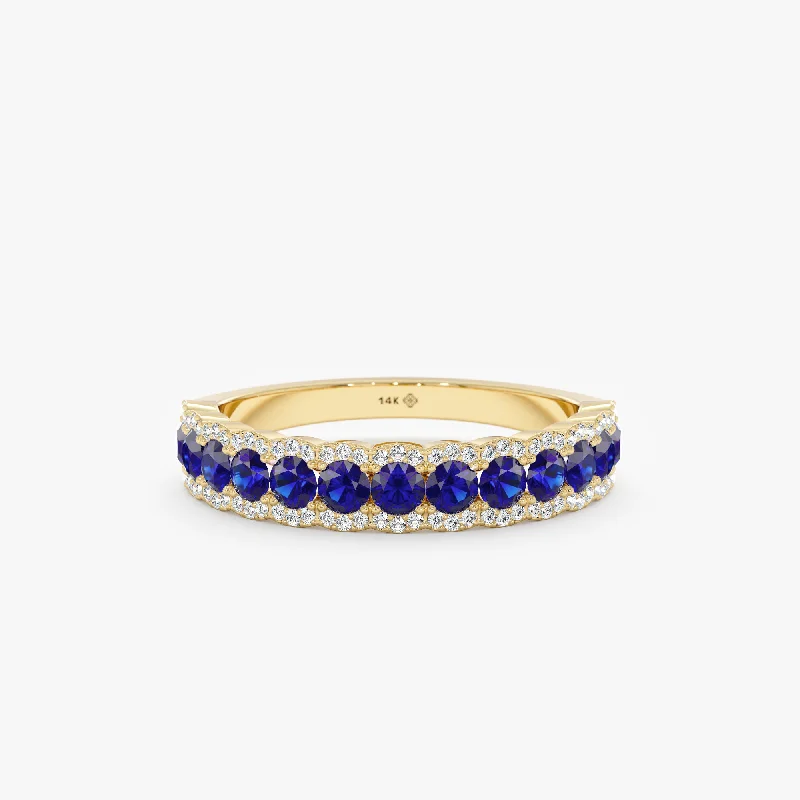 Comfort - Fit Wedding Bands for All - Day WearBlue Sapphire Diamond Half-Eternity Ring, Azulik