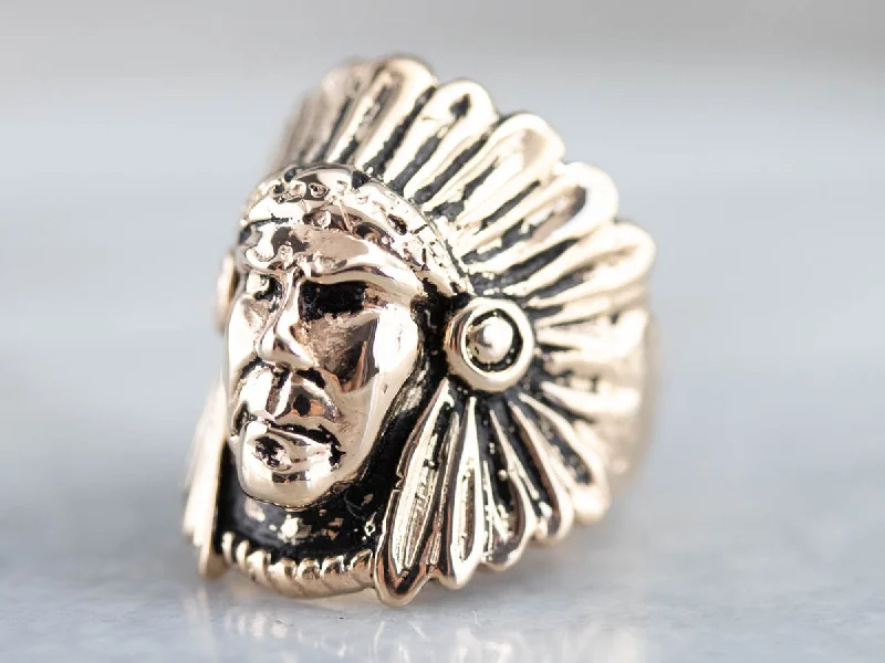 Native American Chief Gold Statement Ring