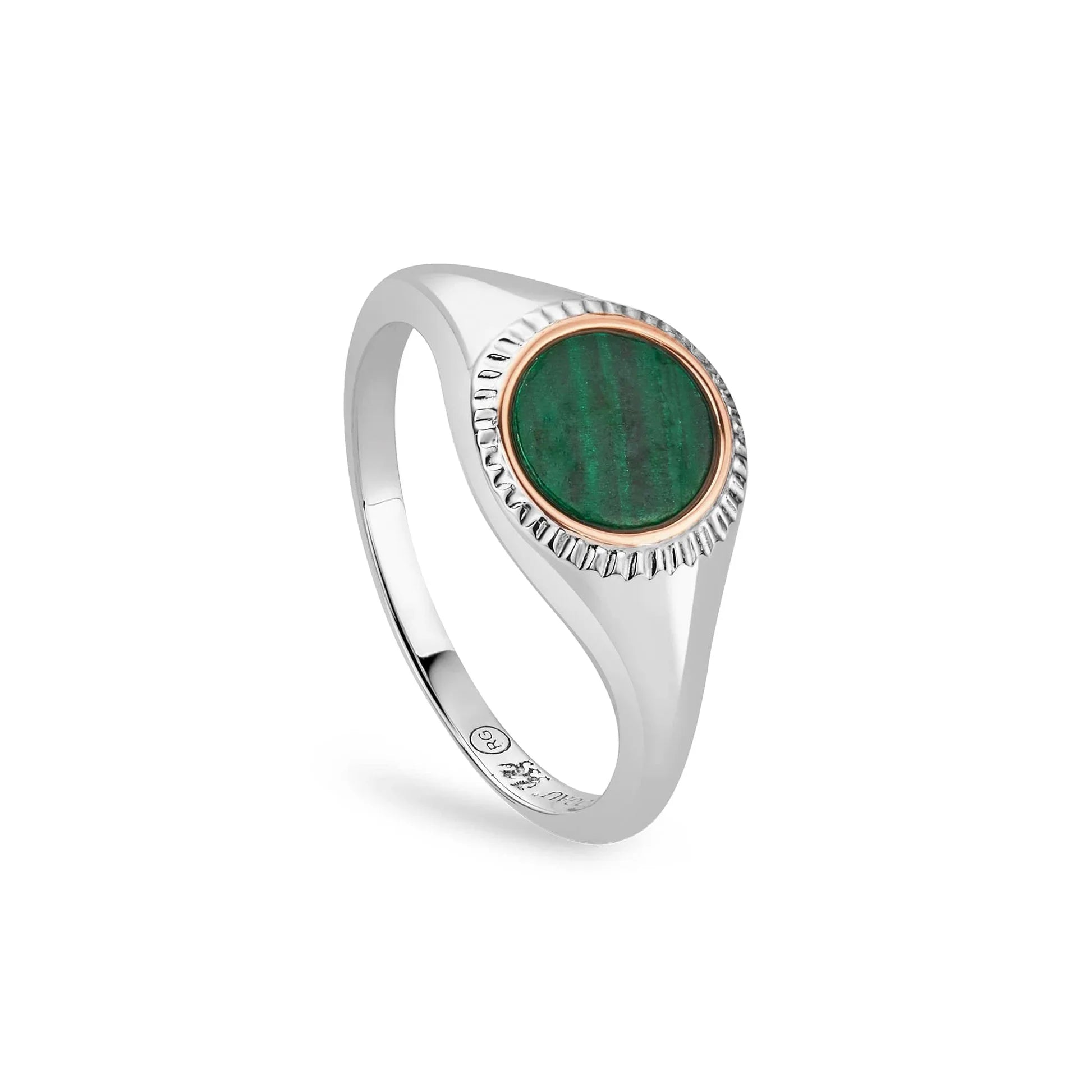 Comfort - Fit Wedding Bands for All - Day WearClogau Reflections of Padarn Sterling Silver Malachite Circular Ring