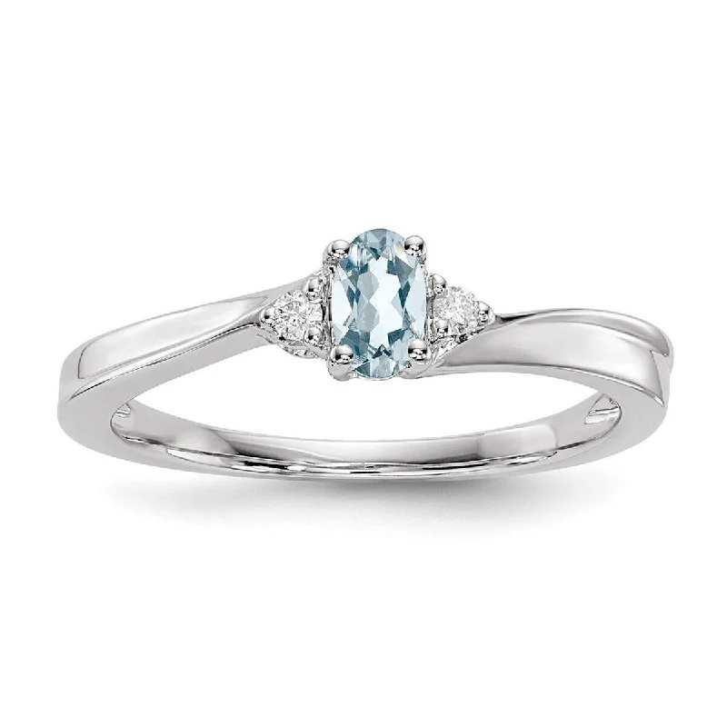 Curata 925 Sterling Silver Rhodium Plated Aquamarine Ring