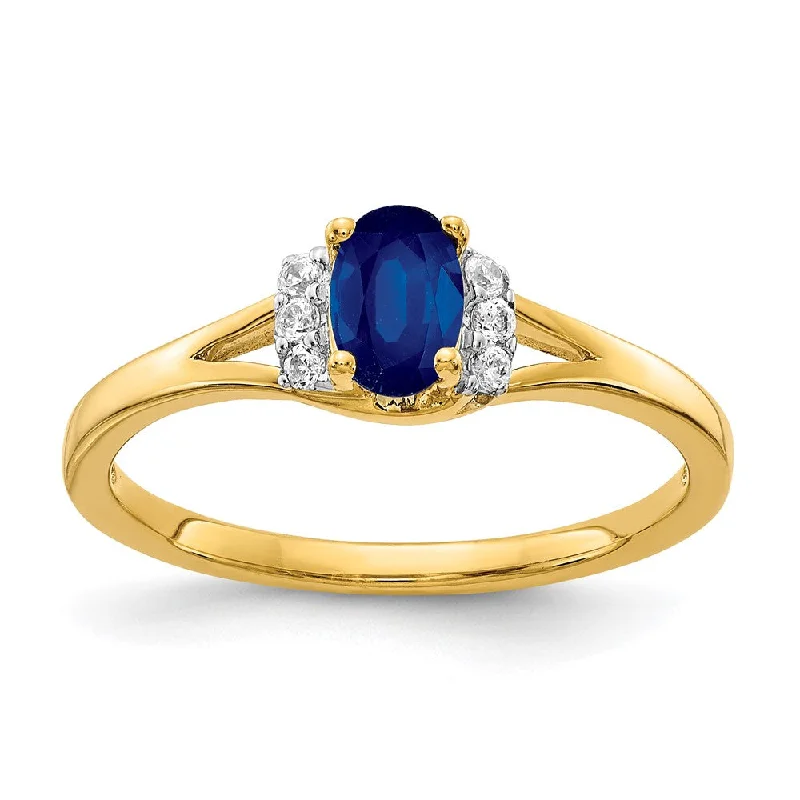 Sapphire Gemstone Rings in a Cathedral Setting14K Yellow Gold Diamond and Oval Sapphire Ring