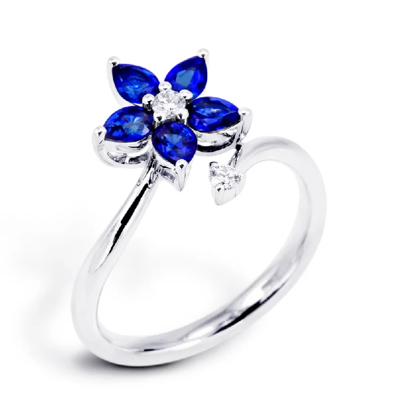 Solitaire Diamond Rings in Platinum Settings18ct White Gold 0.99ct Sapphire And 0.12ct Diamond Flower Ring