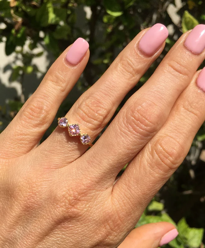 Sapphire Gemstone Rings in a Cathedral SettingRose Quartz Ring - October Birthstone - Gold Ring - Bezel Ring - Gemstone Ring - Triple Ring