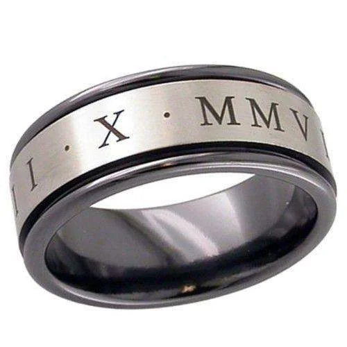 Comfort - Fit Wedding Bands for All - Day WearZirconium Band with Roman Numerals - 4017RBRN