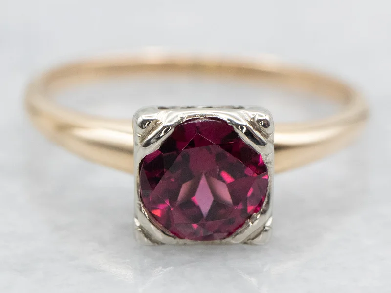 Emerald Gemstone Rings with Filigree - Bordered Settings1950's Rhodolite Garnet Solitaire Ring