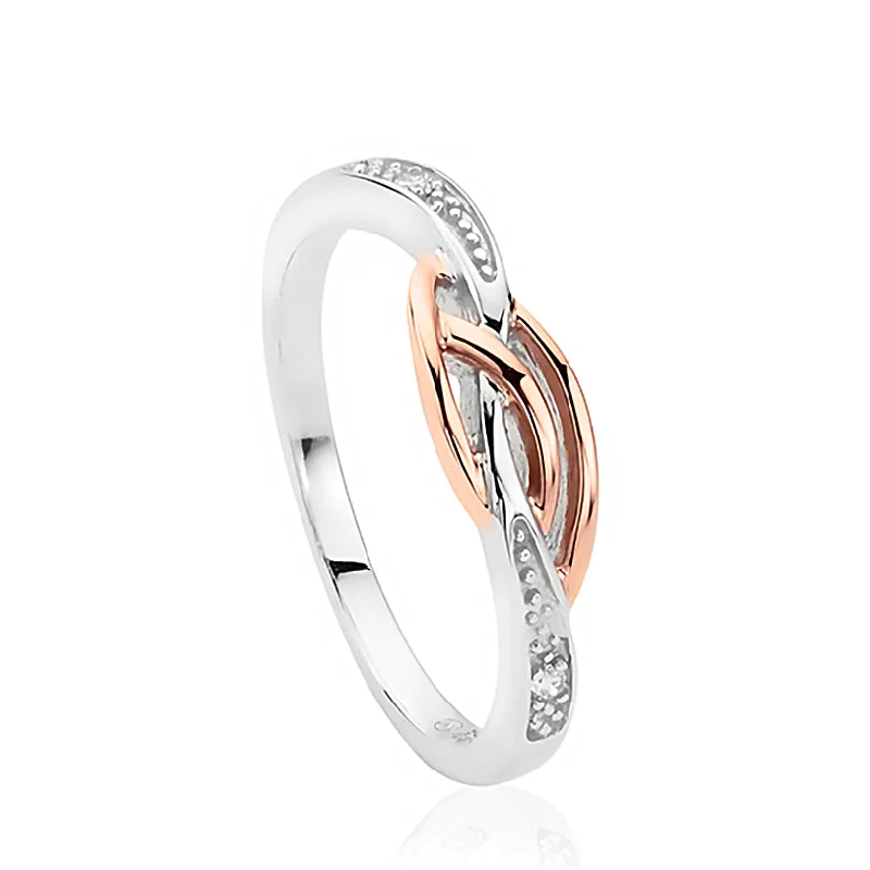 Halo - Style Diamond Rings with Smaller Accent DiamondsClogau Silver And 9ct Rose Gold Eternal Love Affinity Stacking Ring 3SELDSR