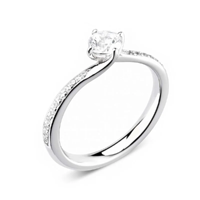 Halo - Style Diamond Rings with Smaller Accent DiamondsThe Rose Platinum Round Brilliant Cut Diamond Solitaire Engagement Ring With Claw Set Diamond Shoulders