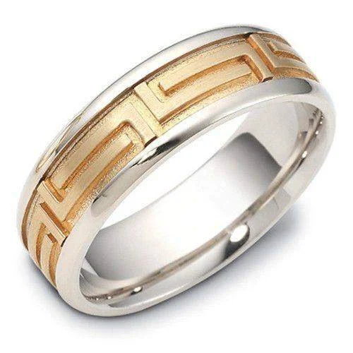 Matching Wedding Bands for a Coordinated LookMens Greek Key Two Tone 9ct or 18ct Gold Wedding Ring - EW1647