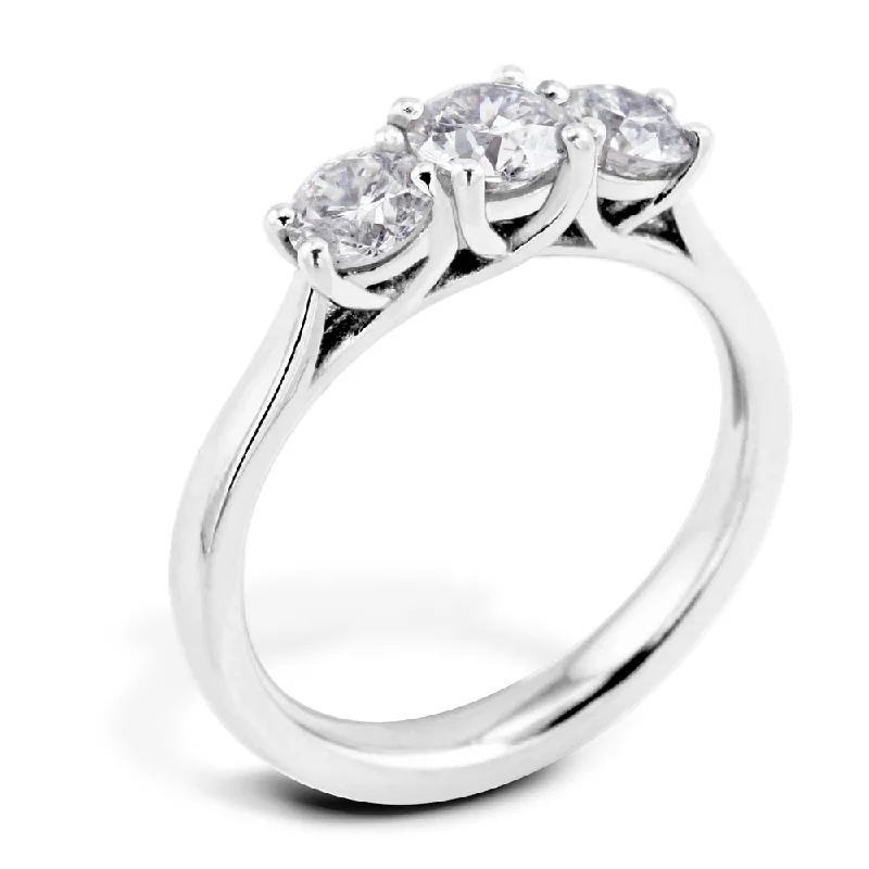 Solitaire Diamond Rings in Platinum SettingsThe Alyssa Platinum Round Brilliant Cut Diamond Three Stone Engagement Ring