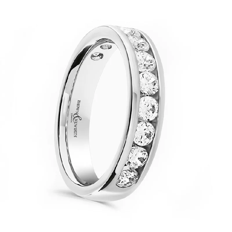 Wedding Bands with Micro - Pave Diamond AccentsPlatinum 1.00ct Round Brilliant Cut Diamond Channel Set Half Eternity Ring