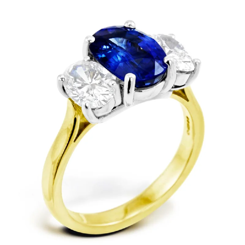 Halo - Style Diamond Rings with Smaller Accent Diamonds18ct Yellow Gold 3.13ct Sapphire & 1.60ct Diamond Ring