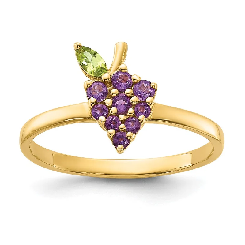 Emerald Gemstone Rings with Filigree - Bordered Settings14k Yellow Gold Amethyst and Peridot Grape Ring