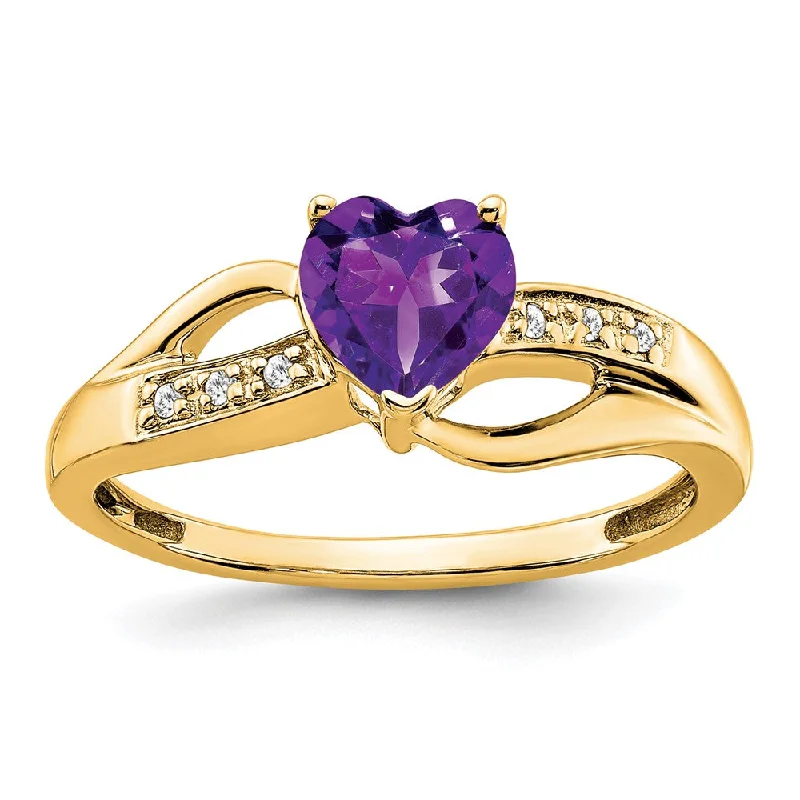 Multi - Gemstone Rings with a Rainbow of Colors10K Yellow Gold Amethyst and Diamond Heart Ring