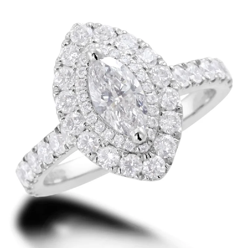 Custom - Designed Diamond Rings to Reflect Your PersonalityPlatinum 1.55ct Marquise And Round Brilliant Cut Diamond Engagement Ring With Double Diamond Halo And Shoulders