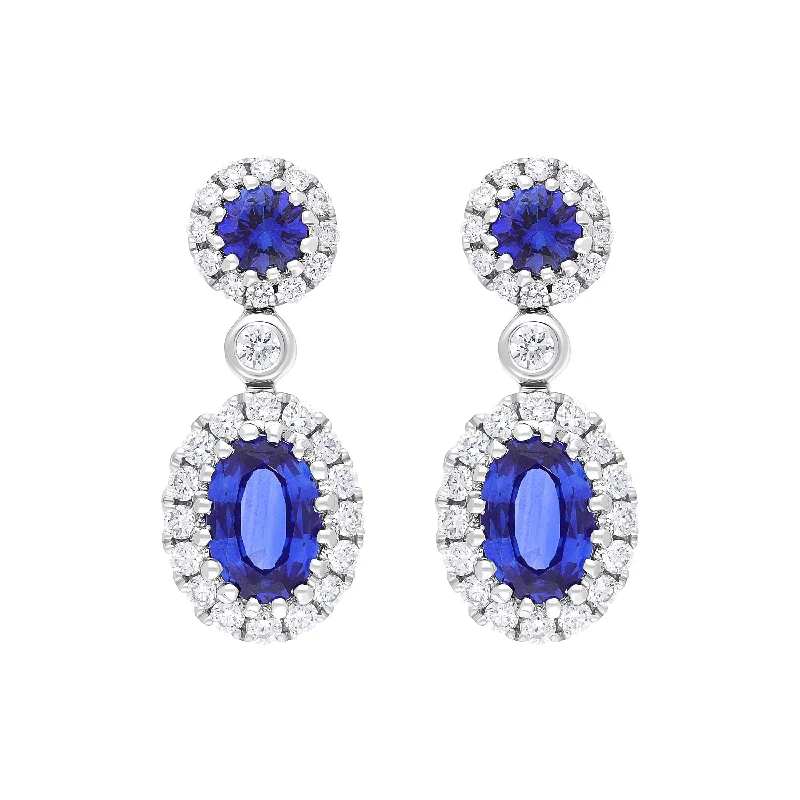 Custom - Engraved Wedding Bands with a Special Message18ct White Gold 1.03ct Sapphire 0.41ct Diamond Cluster Drop Earrings