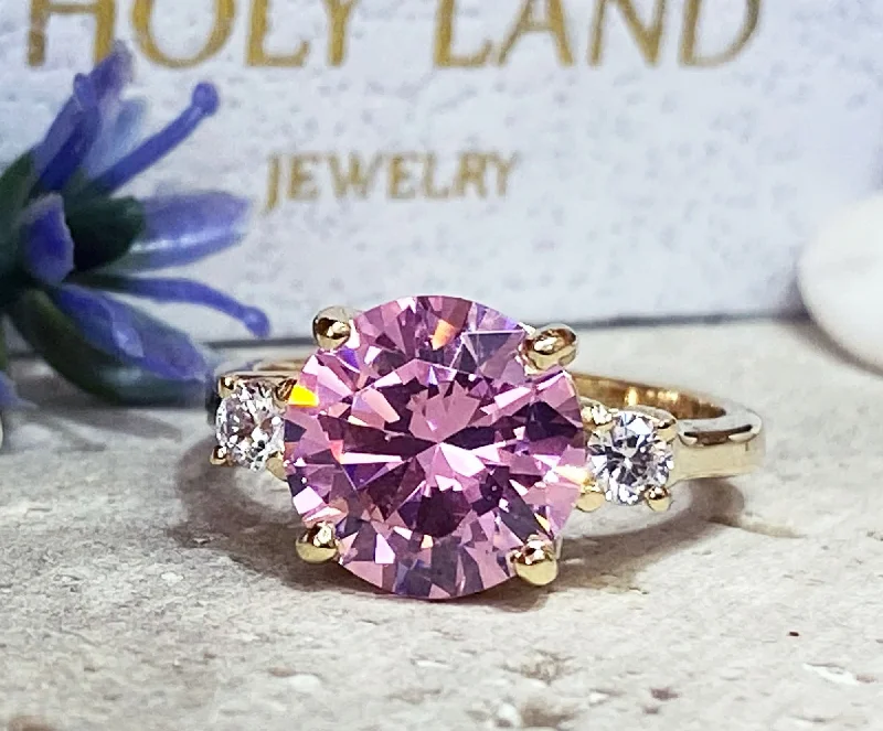 Ruby Gemstone Rings with Diamond AccentsRose Quartz Ring - October Birthstone - Gold Ring - Statement Ring - Engagement Ring - Cocktail Ring