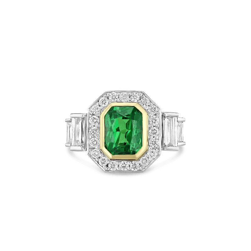 Emerald Gemstone Rings with Filigree - Bordered SettingsDeco Diva II Ring