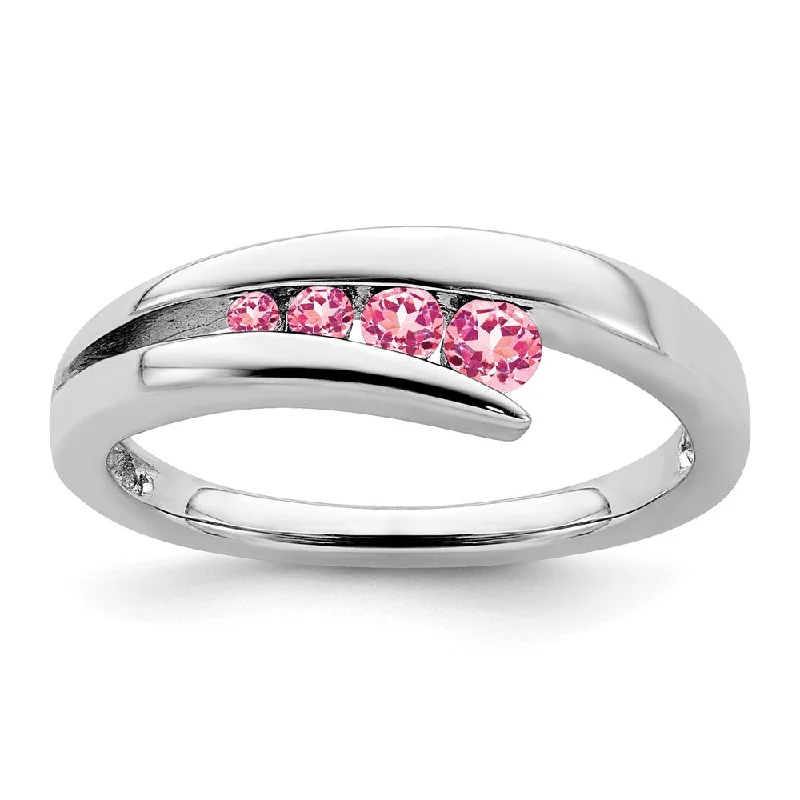 Sapphire Gemstone Rings in a Cathedral Setting14k White Gold Pink Tourmaline 4-stone Ring