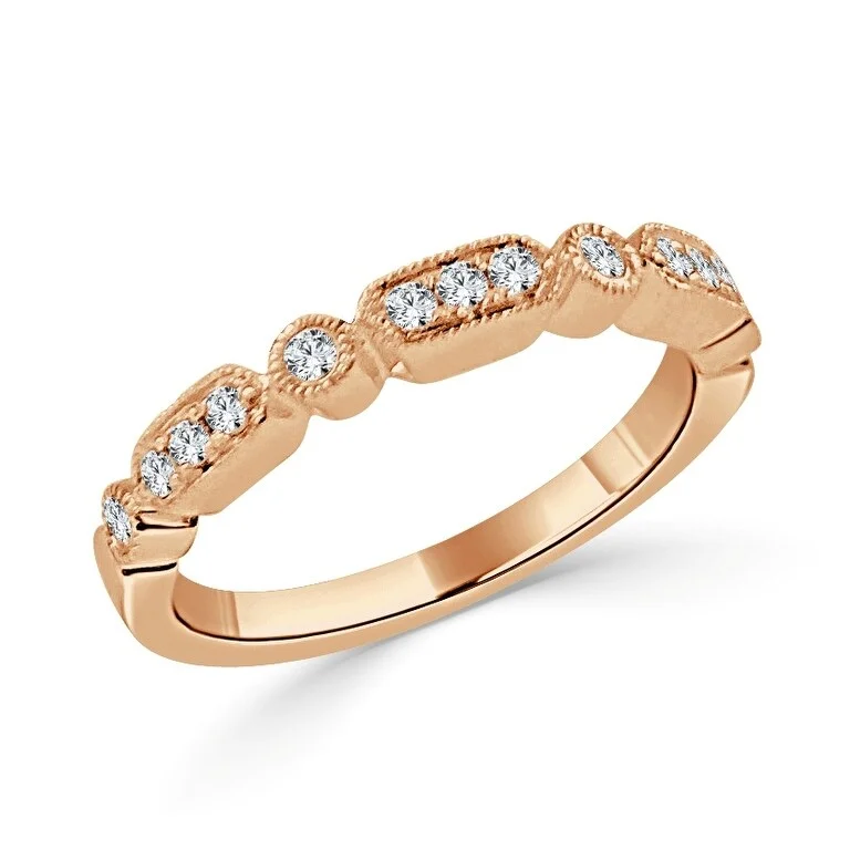 Three - Stone Diamond Rings with Princess - Cut DiamondsJoelle Diamond Wedding Band 14k Rose Gold 1/5 ct TDW 1/2 Way Around Band