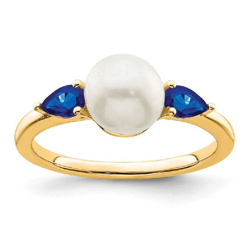 Multi - Gemstone Rings with a Rainbow of Colors14k White Gold FWC Pearl and Sapphire Ring