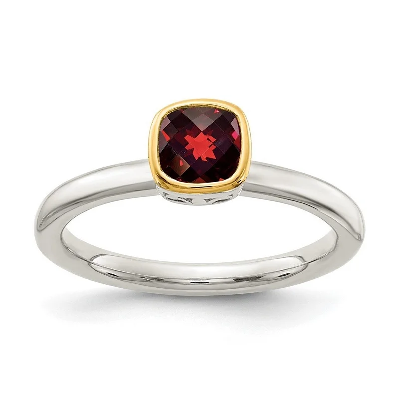 Curata 925 Sterling Silver With 14k Accent Garnet Ring