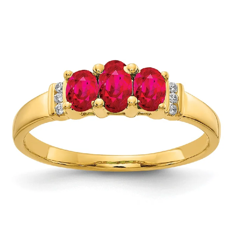 Ruby Gemstone Rings with Diamond Accents10K Yellow Gold Polished Triple Ruby and Diamond 3-stone Ring