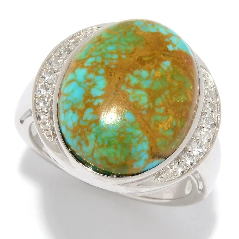 925 Sterling Silver Tyrone Turquoise and White Topaz Ring