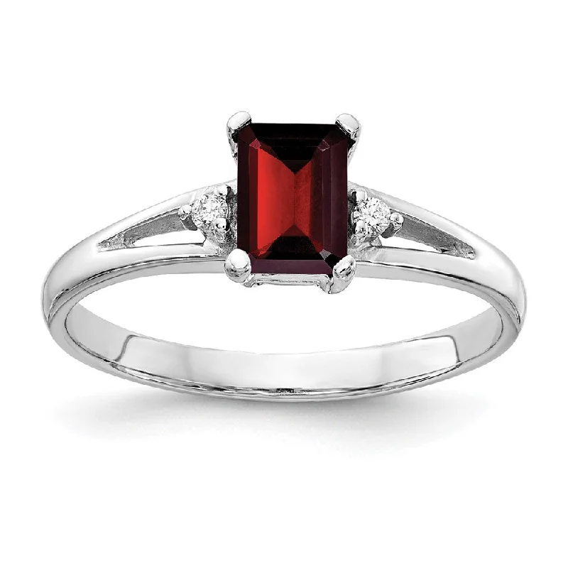 Ruby Gemstone Rings with Diamond Accents10K White Gold 6x4mm Emerald Cut Garnet AA Diamond ring