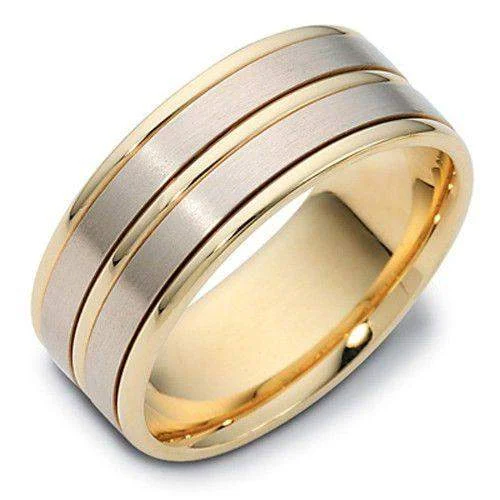 Wedding Bands with Micro - Pave Diamond AccentsMens Two Tone 9ct or 18ct Gold Wedding Ring - KW1153