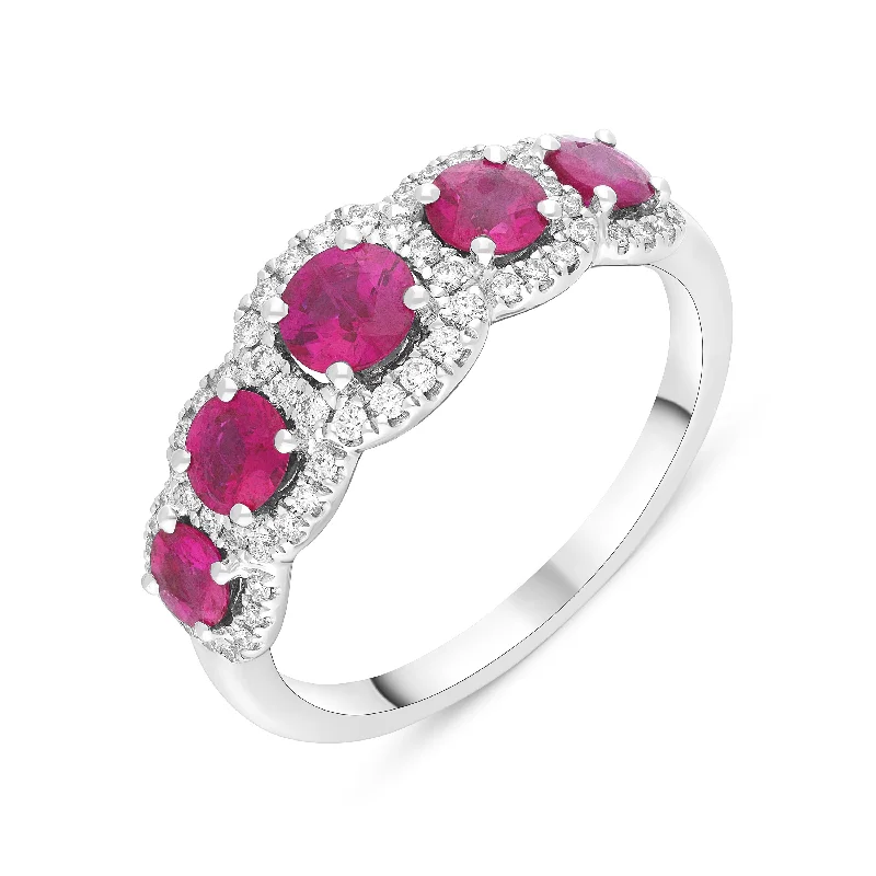 Comfort - Fit Wedding Bands for All - Day Wear18ct White Gold 1.23ct Ruby 0.22ct Diamond Pave Cluster Ring