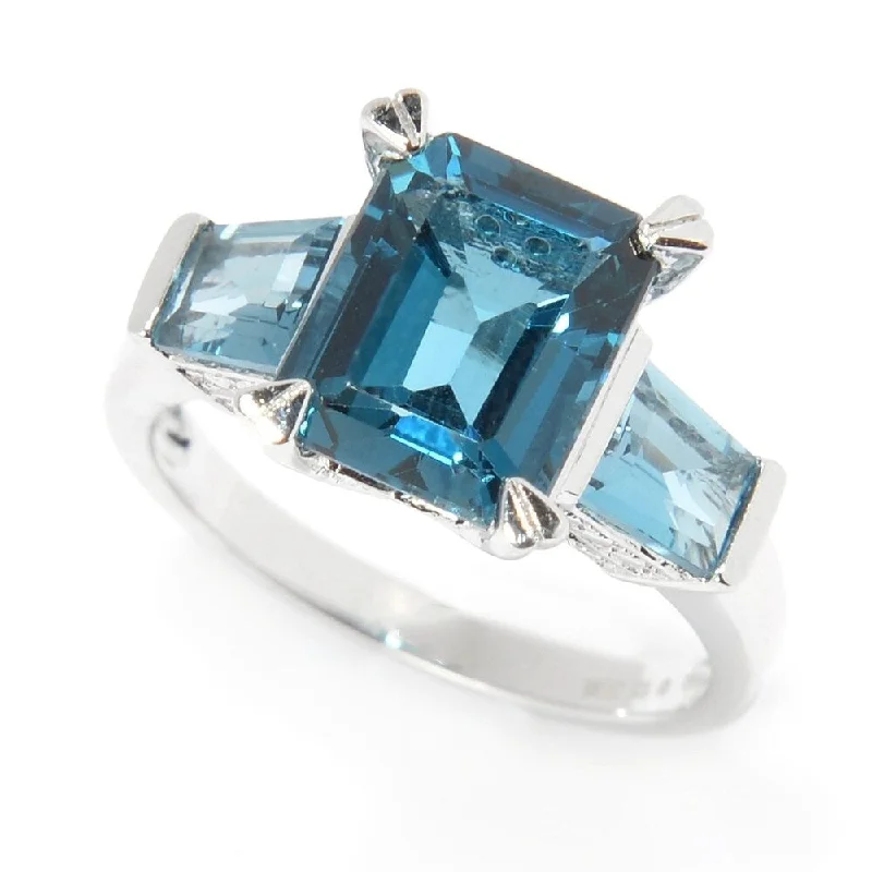 925 Sterling Silver London Blue Topaz 3-Stone Ring