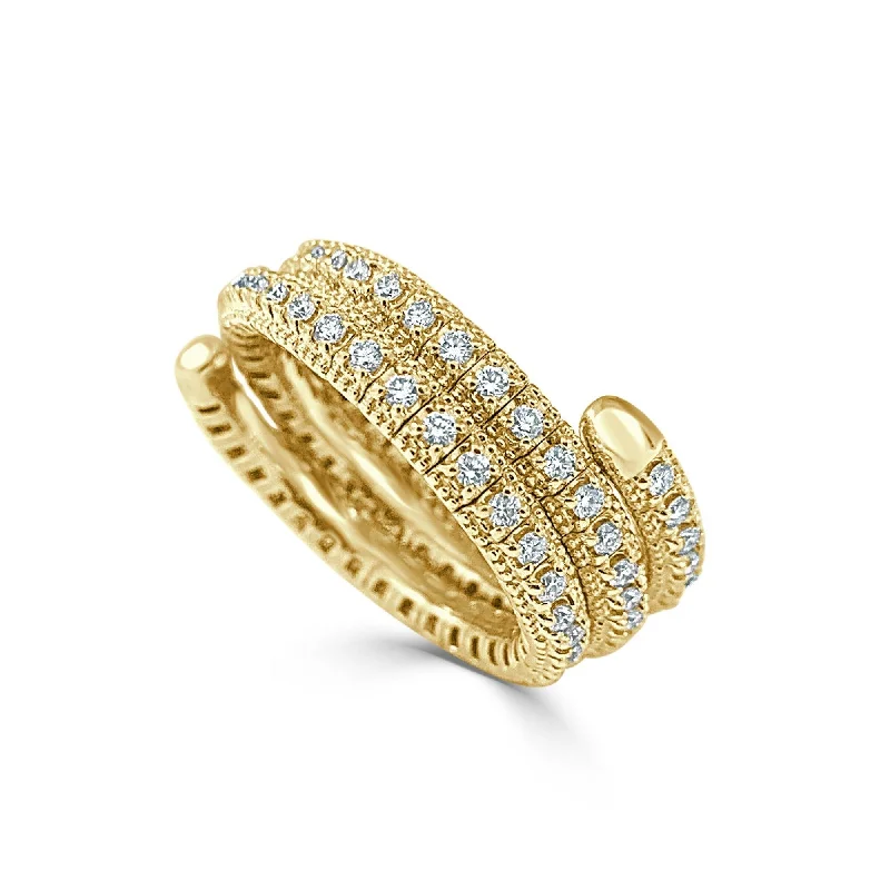 Vintage - Inspired Diamond Rings with Filigree WorkDiamond Strectch Ring 3 Row 7/8 CT TDW 14K Gold by Joelle Jewelry