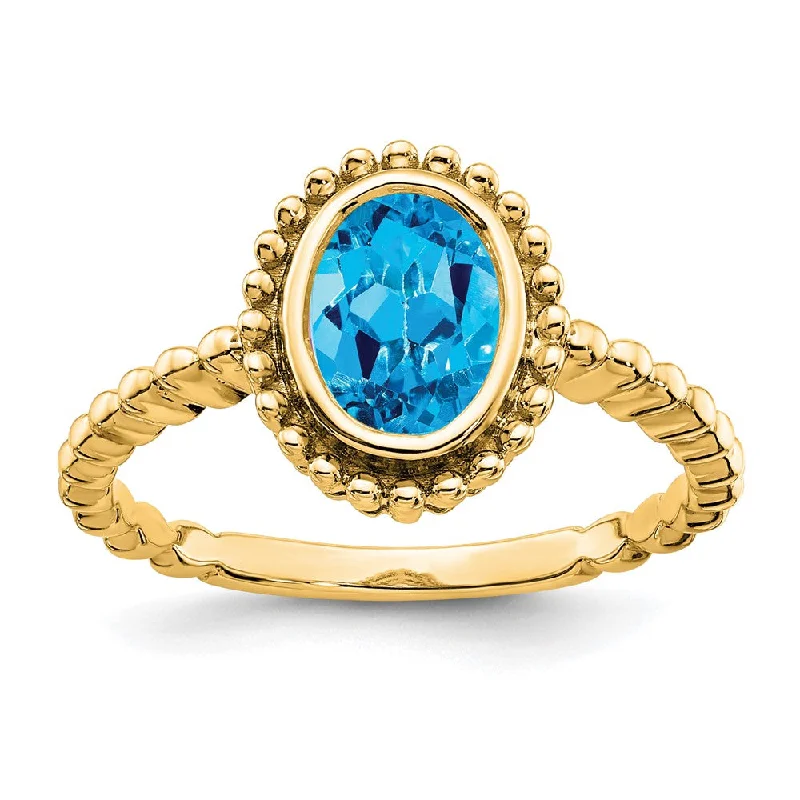 Emerald Gemstone Rings with Filigree - Bordered Settings10K Yellow Gold Oval Blue Topaz Ring