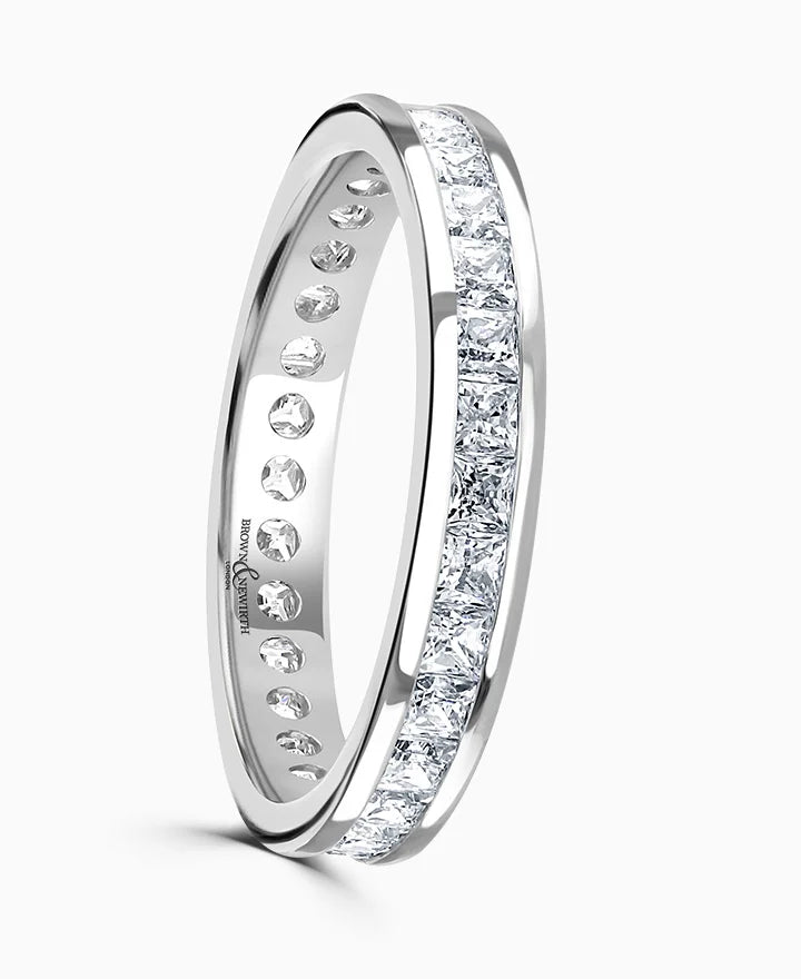 Comfort - Fit Wedding Bands for All - Day WearPlatinum 1.00ct Princess Cut Diamond Channel Set Full Eternity Ring